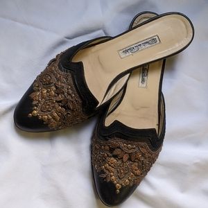 Vintage Oscar de la Renta black slides vero cuoio